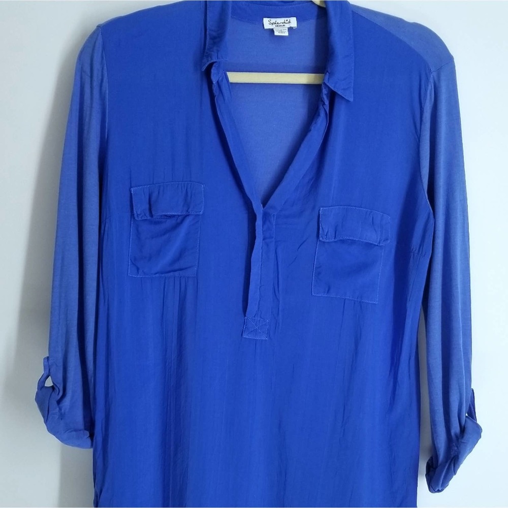 Splendid Women's Med V-Neck Roll Tab L/S Henley